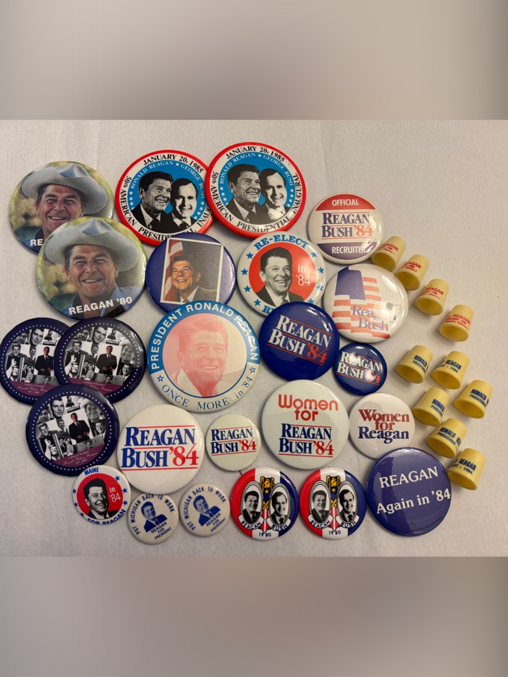 Reagan Bush 1980 & 1984 Campaign Button & Thimble Collection-Vintage Memorabilia